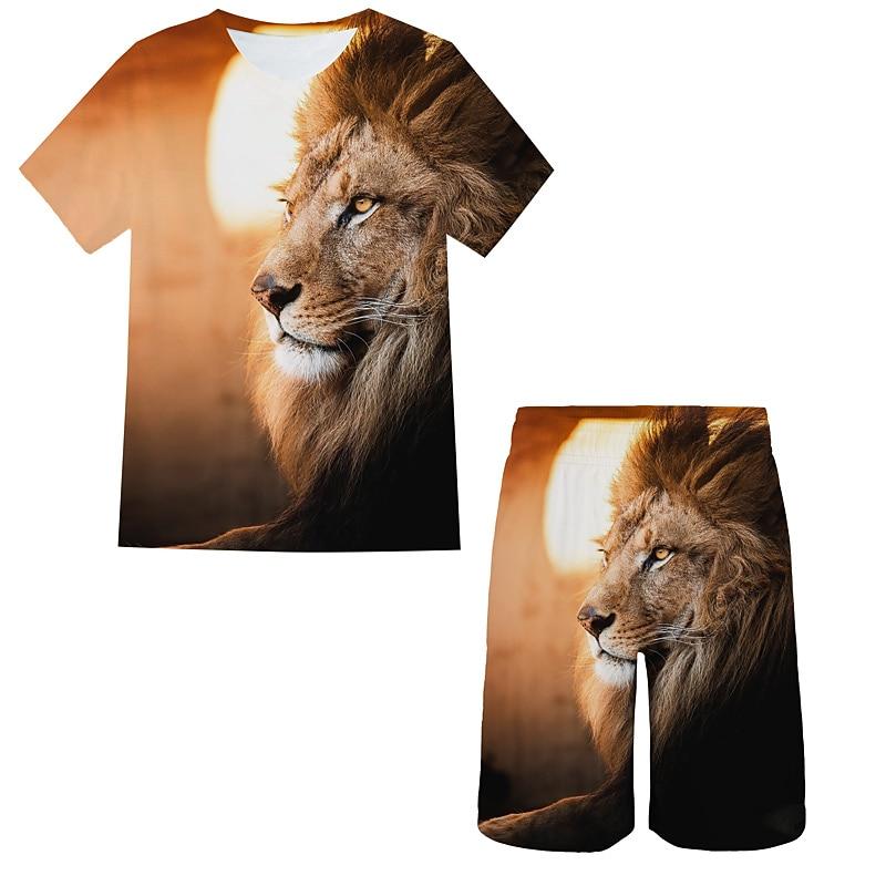 

Boys 3D Animal Lion T-shirt & Shorts Clothing Set Short Sleeve Summer Spring Sports Fashion Cool Kids 3-13 Years 150cm