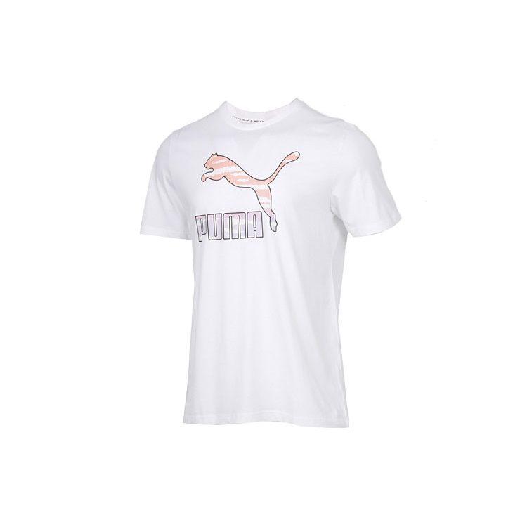 PUMA T Shirts Men's White Crew Neck Moderate Straight Fit 599427-02