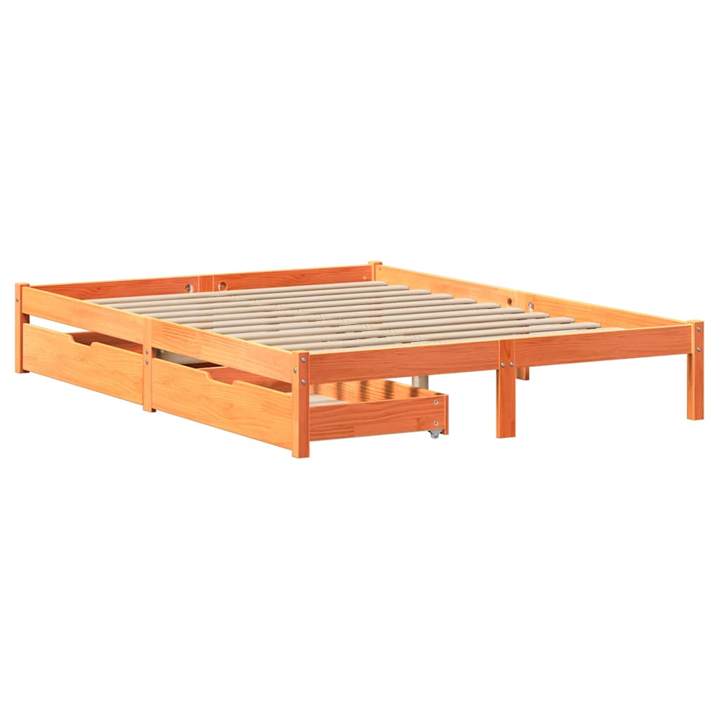 Vidaxl Bed Without Mattress, Waxed Brown, 140X200 Cm, Pine Wood