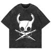 Cotton Vintage Washed Hollow Knight Silksong Sherma T Shirt Fashion Men Women Anime Oversize Loose Acid Wash Tees Shirts