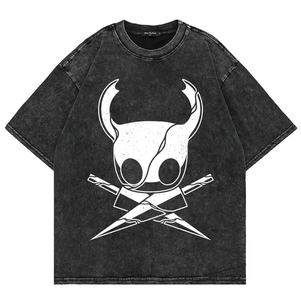 Cotton Vintage Washed Hollow Knight Silksong Sherma T Shirt Fashion Men Women Anime Oversize Loose Acid Wash Tees Shirts