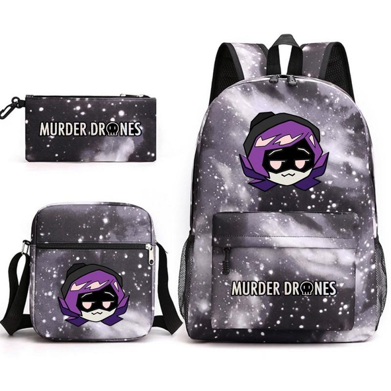 Murder Drones Themed 3-Piece School Set: Backpack Shoulder Bag Pencil Case Teens