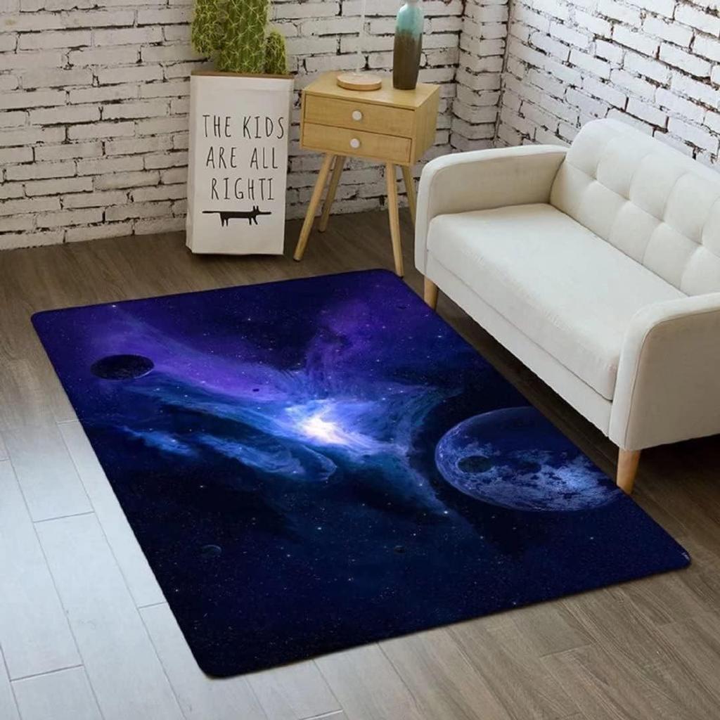 3D Galaxy Area Rug Outer Space Kitchen Floor Mat for Kids Boy Bedroom Non-Slip Nursery Crawling Carpet Dining Room Playroom Pads