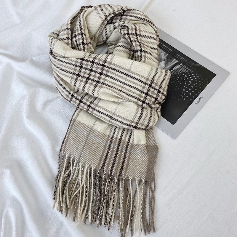 Luxury Plaid Designer Winter Women Scarf Thick Warm Tassels Shawls Pashmina Neckerchief Cashmere Lady Outdoor