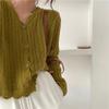 Women's Loose Cashmere Wool Cable Knit Cardigan Sweater with Round Neck