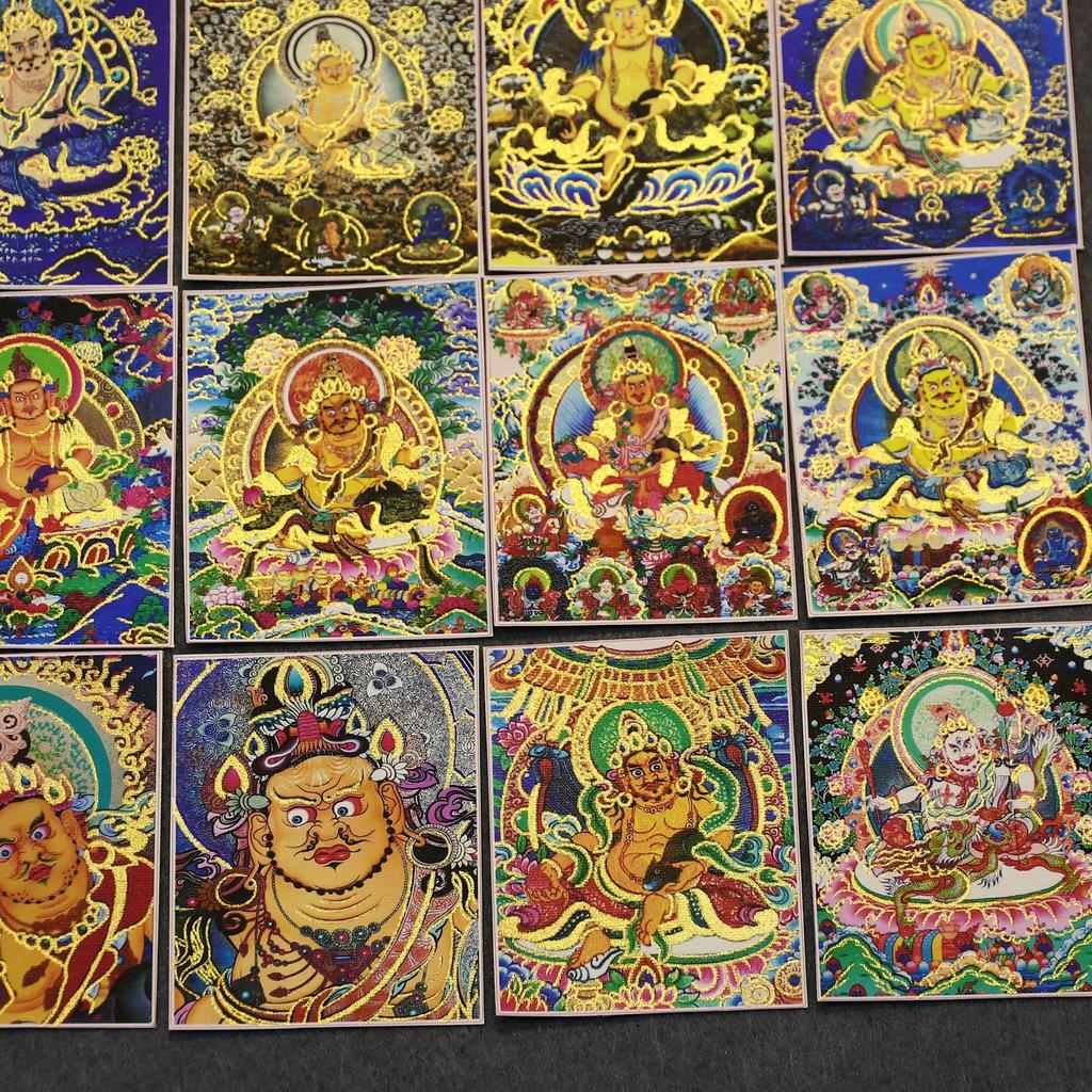Yellow Jambhala Mahakala Thangka Pendant - Hand-painted Tibetan Gau with Eight Guardian Wealth Deities.
