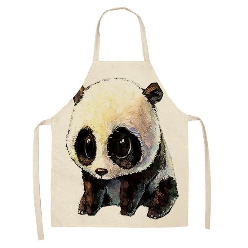 Lniany fartuch z wzorem kota i pandy, do domu, kuchni, gotowania, pieczenia, śliniak jadalny, narzędzie czyszczące, przeciwzabrudzeniowe, dla mężczyzn i kobiet