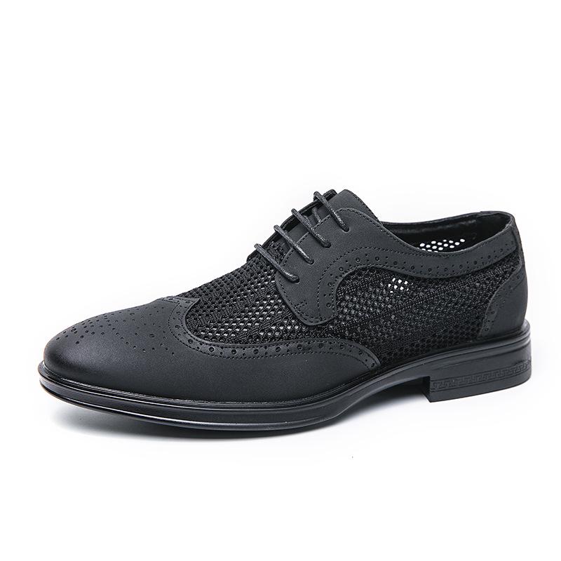 Men's Summer Mesh Leather Brogue Shoes: Casual, Business, British Style, Lace-Up, Wedding-Ready