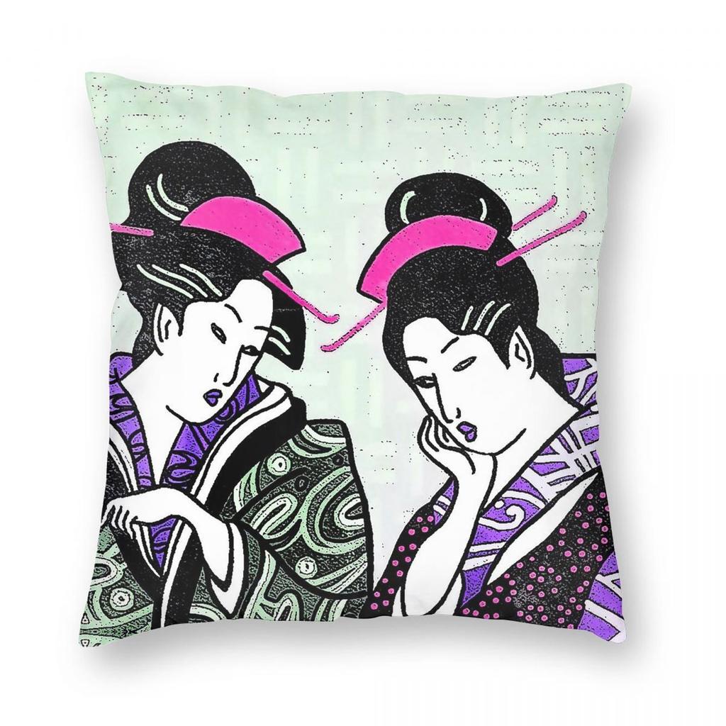 Japanese Geisha Girl Retro Pillowcase Polyester Linen Velvet Printed Zip Decor Throw Pillow Case Home Cushion Cover x
