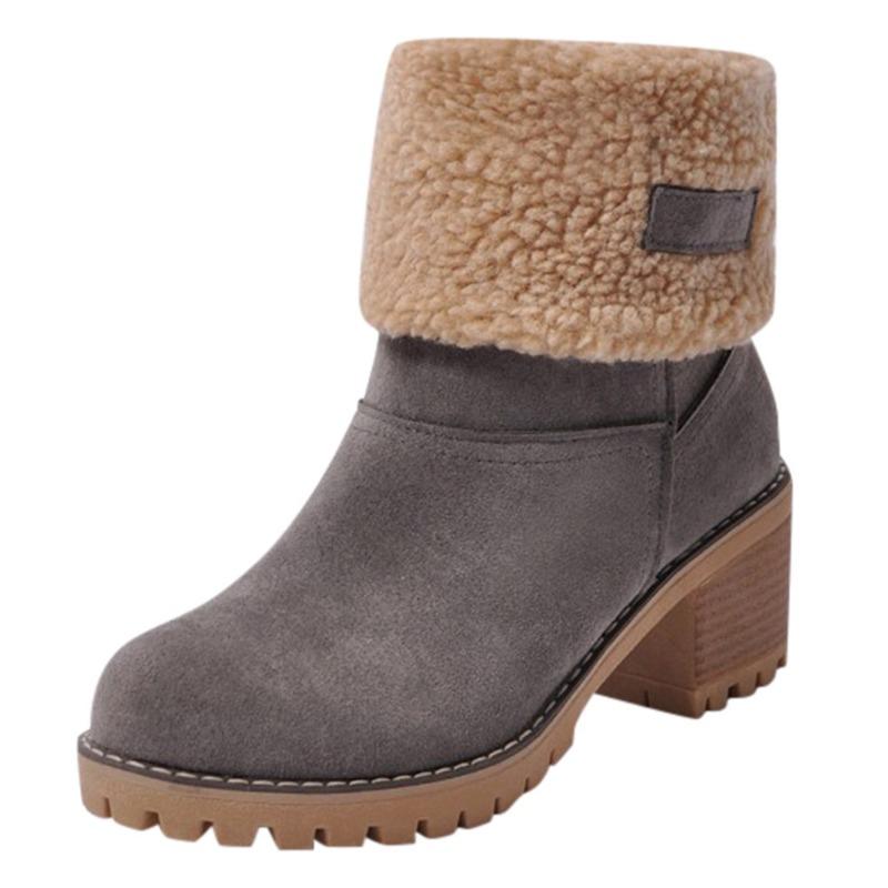 New Short Boots Women's Boots Medium Tube Thick Heel High Heel Fluffy Snow Boots Large Size Cotton Boots Women