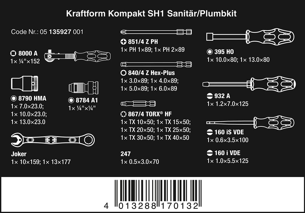 WERA Kraftform Compact Tool Set for with Storage 135927 25-Piece Plumbing, Case,