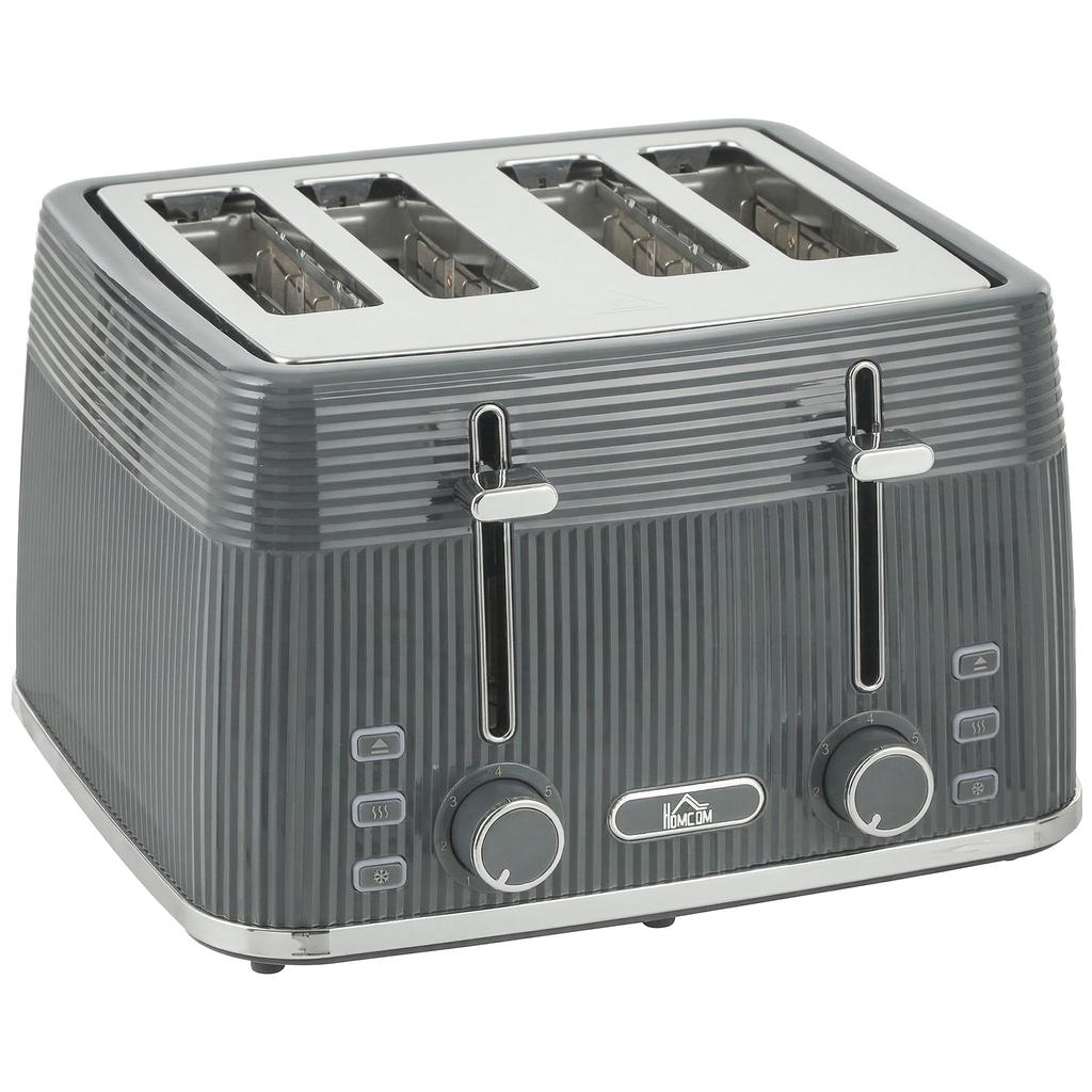 4 Slice Toaster with 7 Browning Levels, Bread Toaster with Removable Crumb Tray, Grey