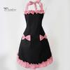 Women Cute Bowknot Decor Pocket Apron Plaid Print Splicing Adjustable Lace-up Kitchen Flirty Apron Mother Day Gift