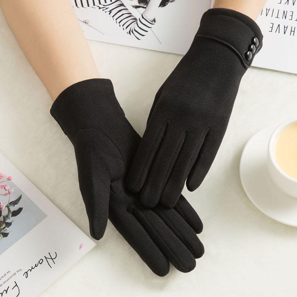 Five Finger Full Finger Mittens Korean Style Cycling Driving Gloves Simple Velvet Gloves Girls