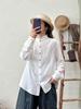 Women's Double-Layer Gauze Cotton Ruffle Stand Collar Long Sleeve Shirt - Early Spring Solid Color Versatile Layering