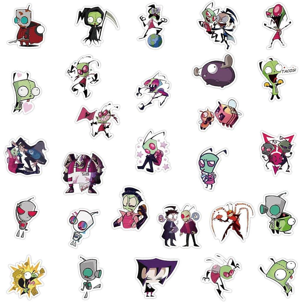 50pcs Invader Zim Stickers Funny Cartoon Anime Stickers for Kids Journal,Cute Aesthetic Cartoon Vinyl Waterproof Decals for Water Bottle Skateboard La
