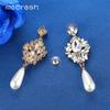 Elegant Simulated Pearl Bridal Drop Earrings For Women Flower Crystal Hanging Brincos Wedding Jewelry Meh1022