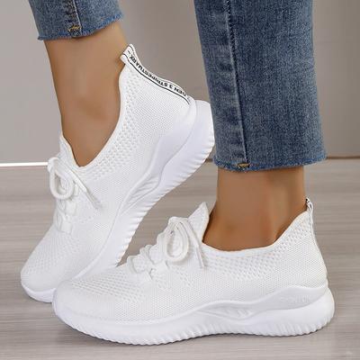 Fashion Breathable Knitted Platform Sneakers for Women Soft Sole Lightweight Running Shoes Woman Comfortable Non Slip White Sports Shoes