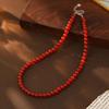 Banyan Tree S925 Silver Red Agate Beaded Necklace - Handmade Chinese Retro Clavicle Chain for Women