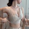 Women Lace Patch Wireless Bra Longline Lift Support Scallop V Neck Everyday Comfort Lingerie