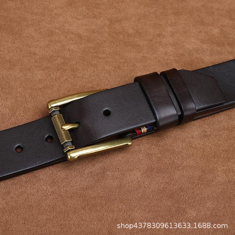 3.8Cm Wide Fashion Trend First Layer Pure Cowhide Belt Men'S Genuine Leather Copper Buckle Smooth Belt