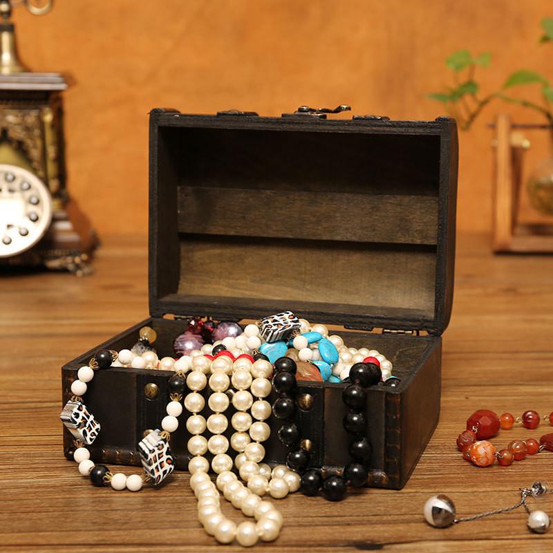 Vintage Wooden Organizer Box With Lid For Desk Jewelry Makeup Decoration Storage