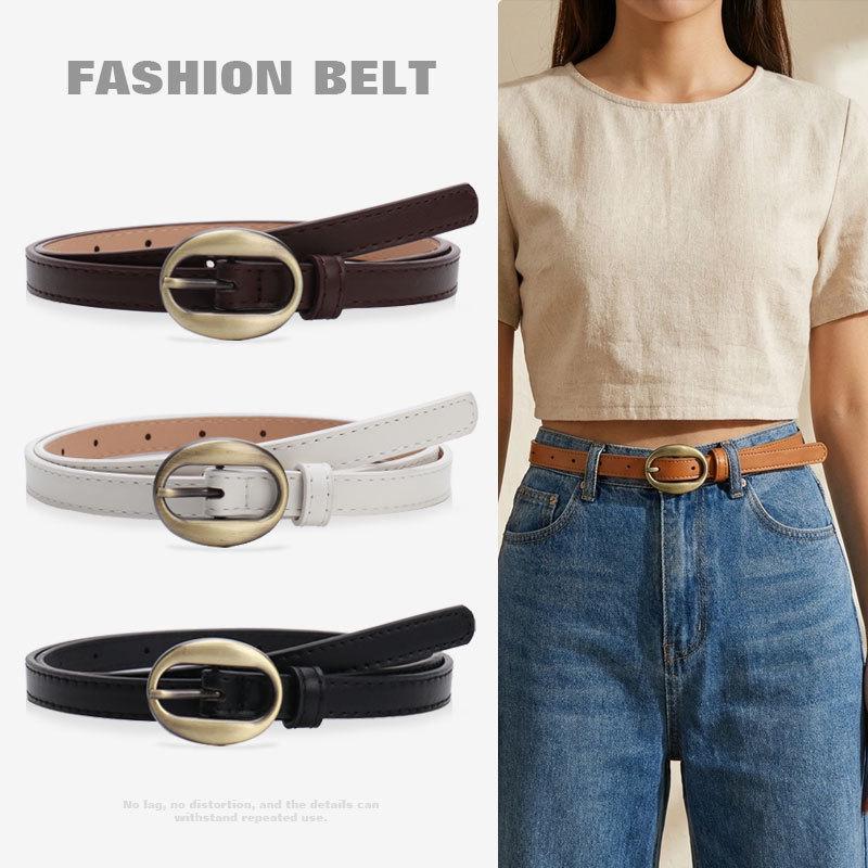 Women's Korean Style Thin Leather Waist Belt - Simple, Fashionable, and Versatile with Alloy Buckle for Dresses and Jeans.