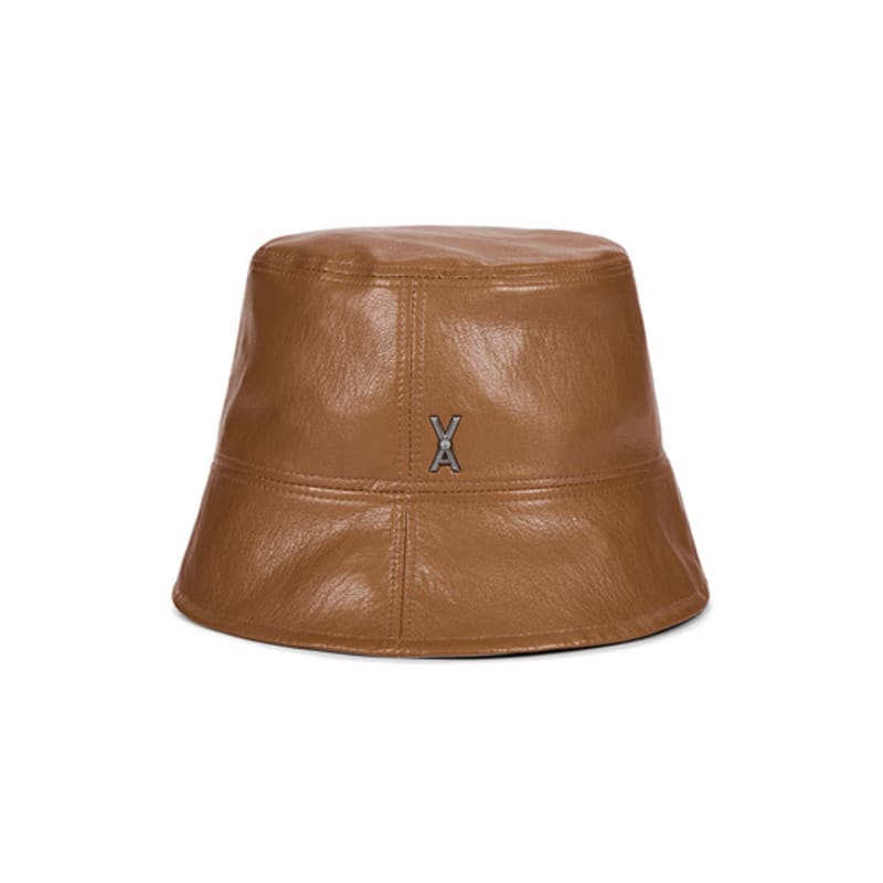 VARZAR VA Cubic Studded Vegan Leather Drop Bucket Hat Camel