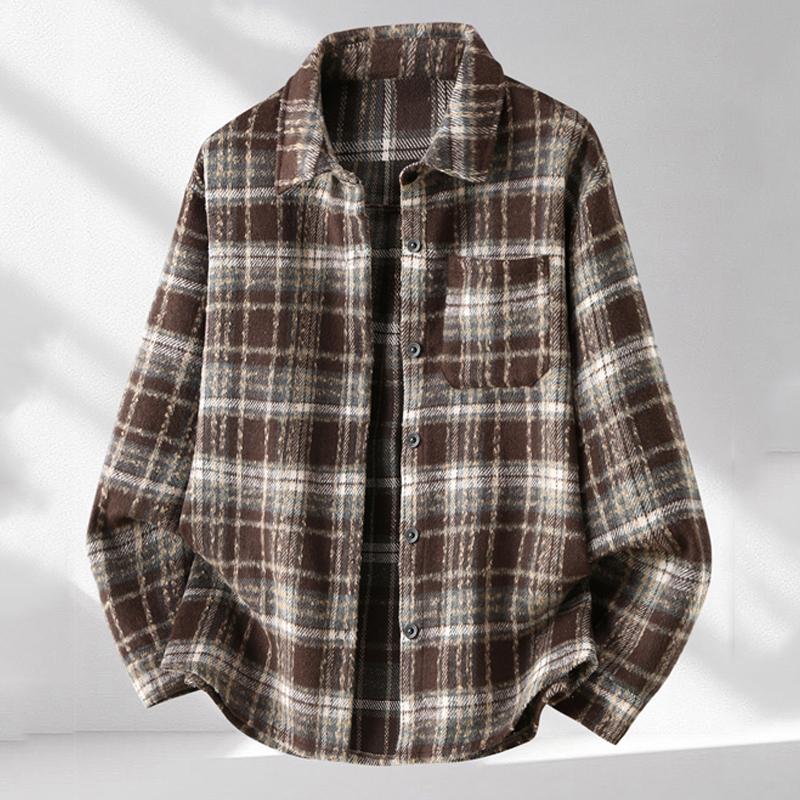 Men's Plus Size Plaid Flannel Shirt Lapel Collar Oversized Shacket 4XL‑10XL