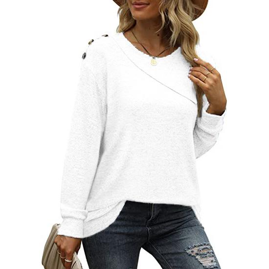 Women Plus Size Pullover Double Layer Round Neck Button Long Sleeve Sweatshirt  Loose Casual Solid T-shirt
