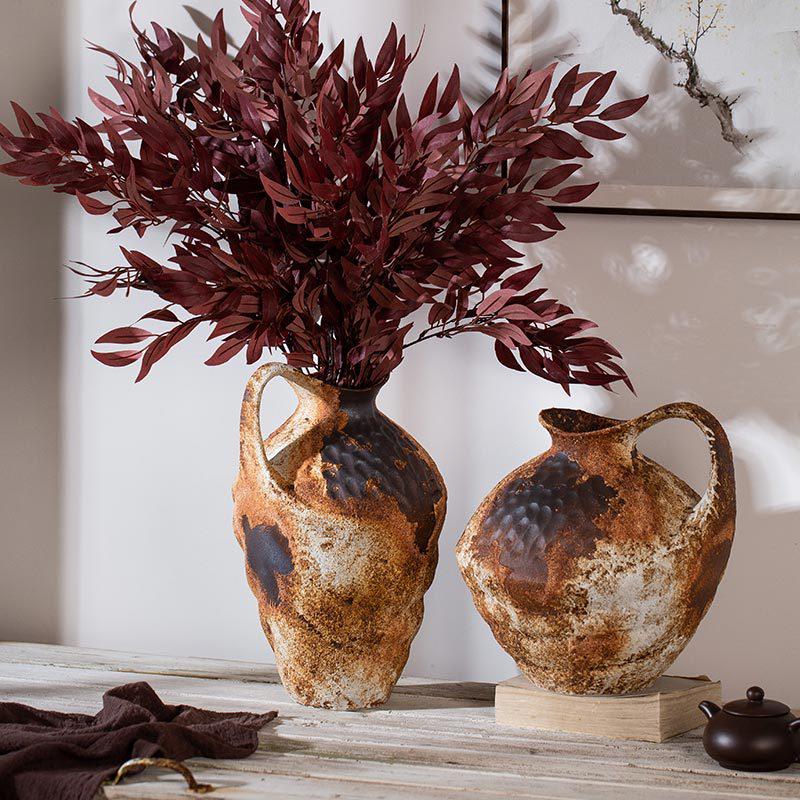 Retro Zen Coarse Pottery Vase: Living Room Tabletop or Foyer Flower Decoration