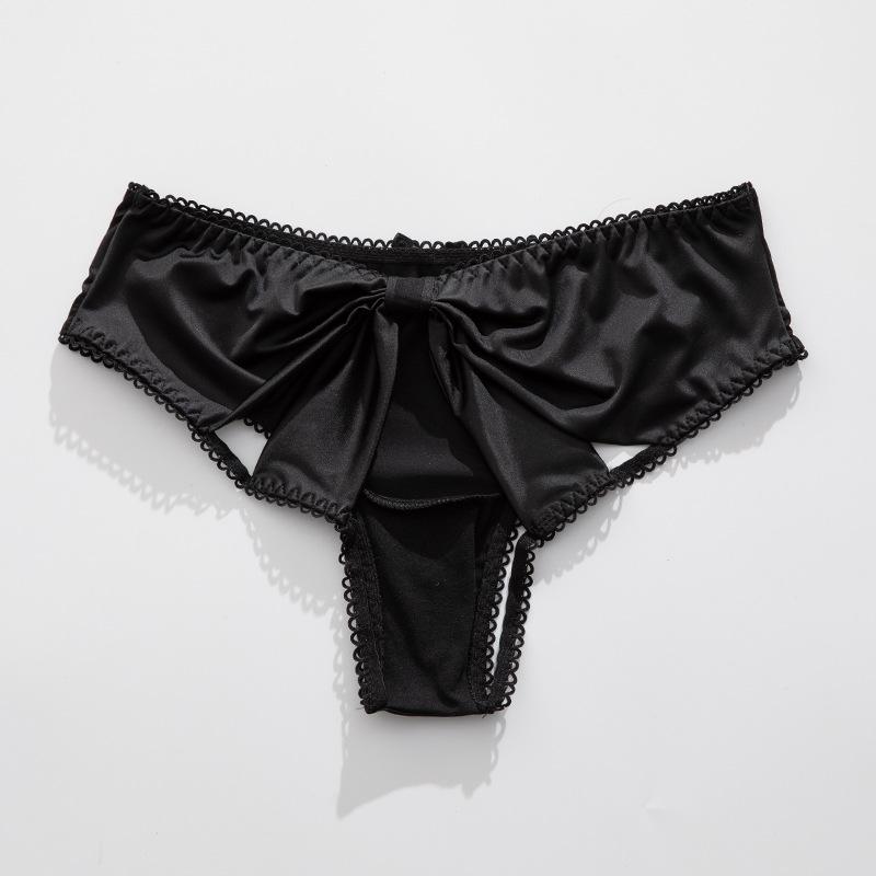 Women's Summer Silky Satin Bow Hollow Sexy Half Package Hip Low Waist Panties