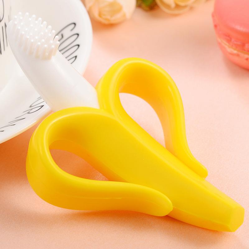 Baby Teether Silicon Tooth Gum Banana Training Toothbrush Teething Toy Soft Molar Rod Dental Glue For Baby Infant Toddler Kids