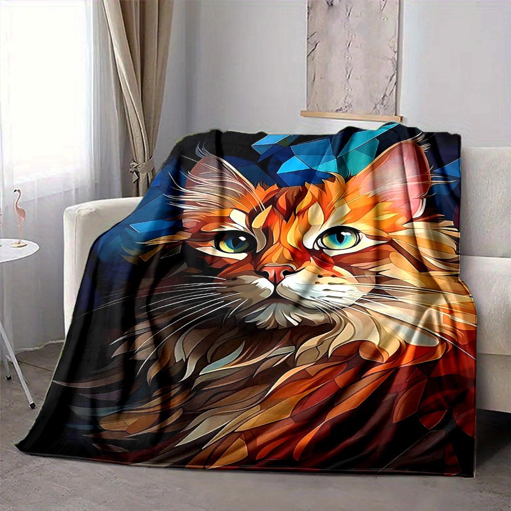 1pc Feline Abstract Print Blanket   Lightweight Flannel Throw Blanket For Sofa, Bed, Living Room, Office, Outdoor Travel, Camping