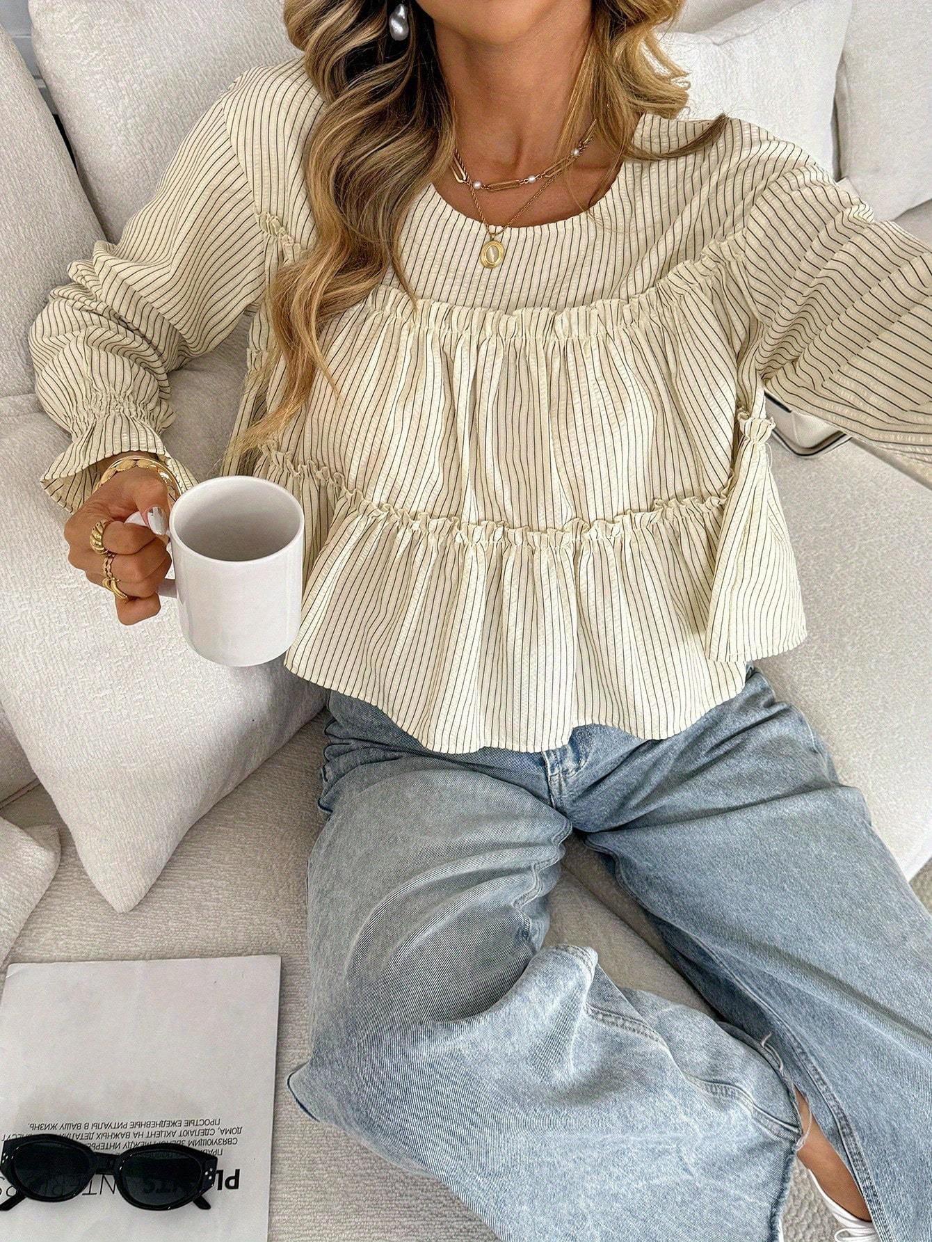 

2025 Autumn French Retro Pleated Ruffled Corduroy Crop Top Extra Large абрикосовий