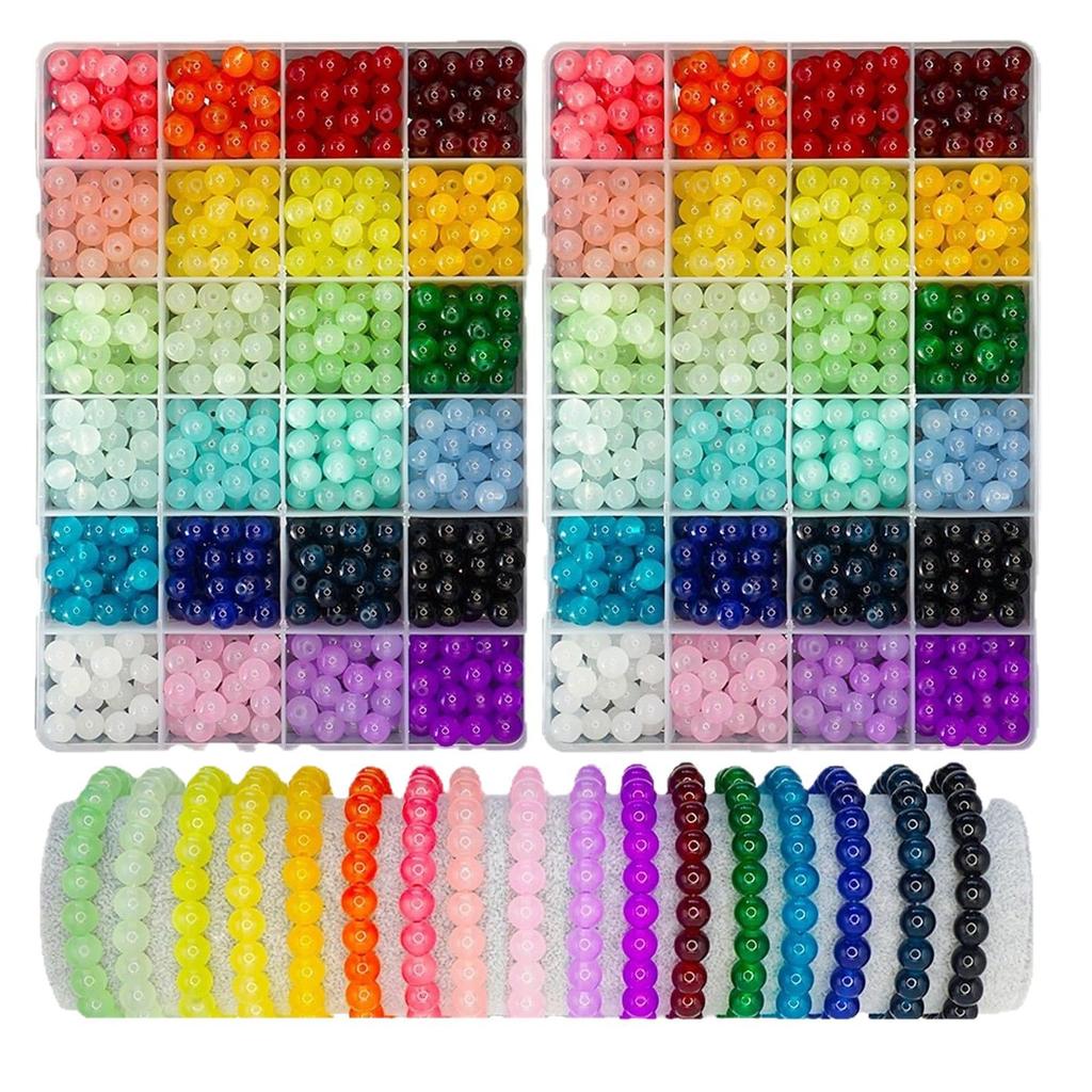 Juego de 1200 Cuentas de Vidrio DIY para Hacer Joyería 24 Colores 8 mm Pulsera de Cuentas de Cristal