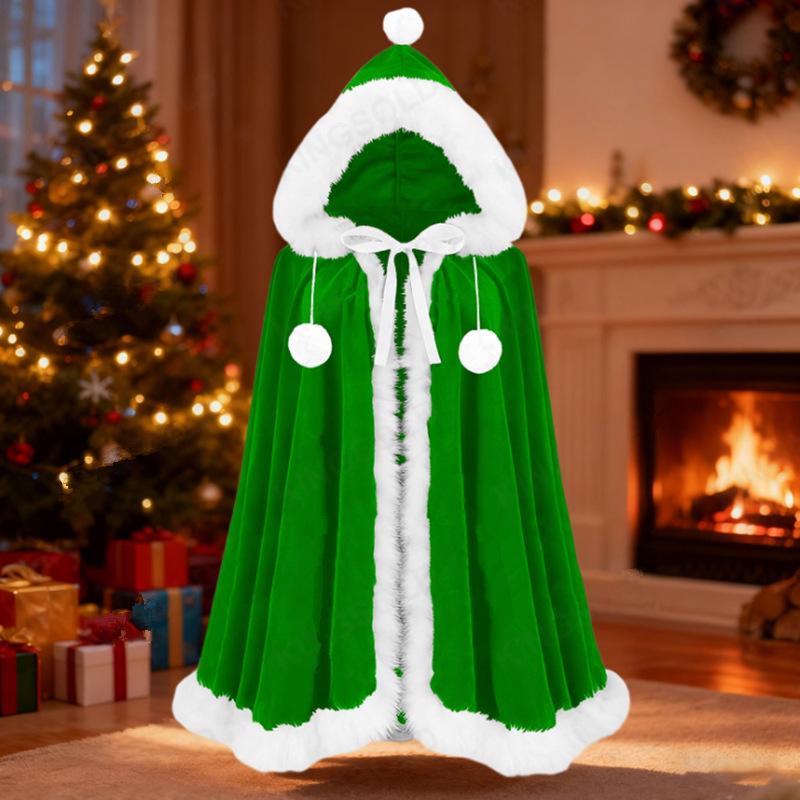 Gender-Neutral Gold Velvet Santa Claus Christmas Party Cloak Shawl