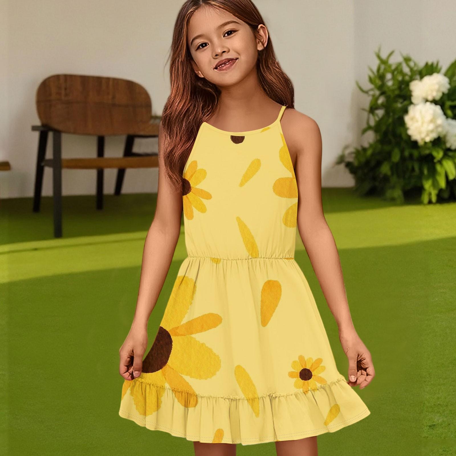 

Детское летнее повседневное модное платье с круглым вырезом, однотонное, без рукавов 160 жёлтый