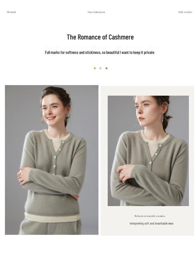 2025 Winter Women's Faux Two-Piece Cashmere Half-Open Neck Slimming Pullover Sweater