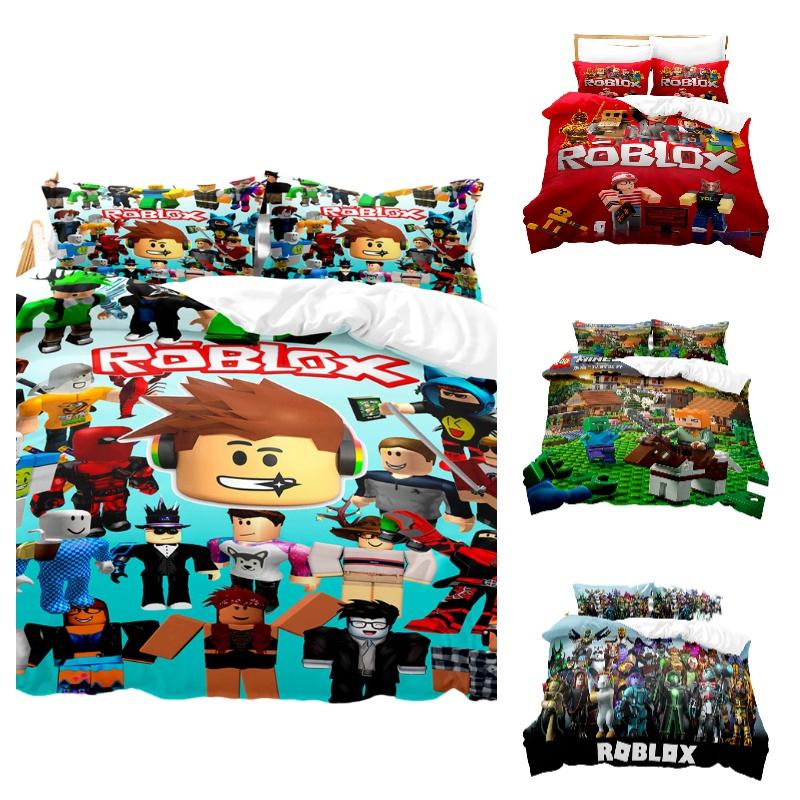Cartoon Roblox Minecraft Digital Print Bedding Set High-quality Cartoon Style White Color
