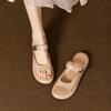 2025 New Women's Minimalist White Slide Sandals - Gold-Tone Buckle Flat Slippers with Cloud Comfort Sole