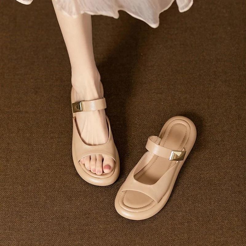 2025 New Women's Minimalist White Slide Sandals - Gold-Tone Buckle Flat Slippers with Cloud Comfort Sole
