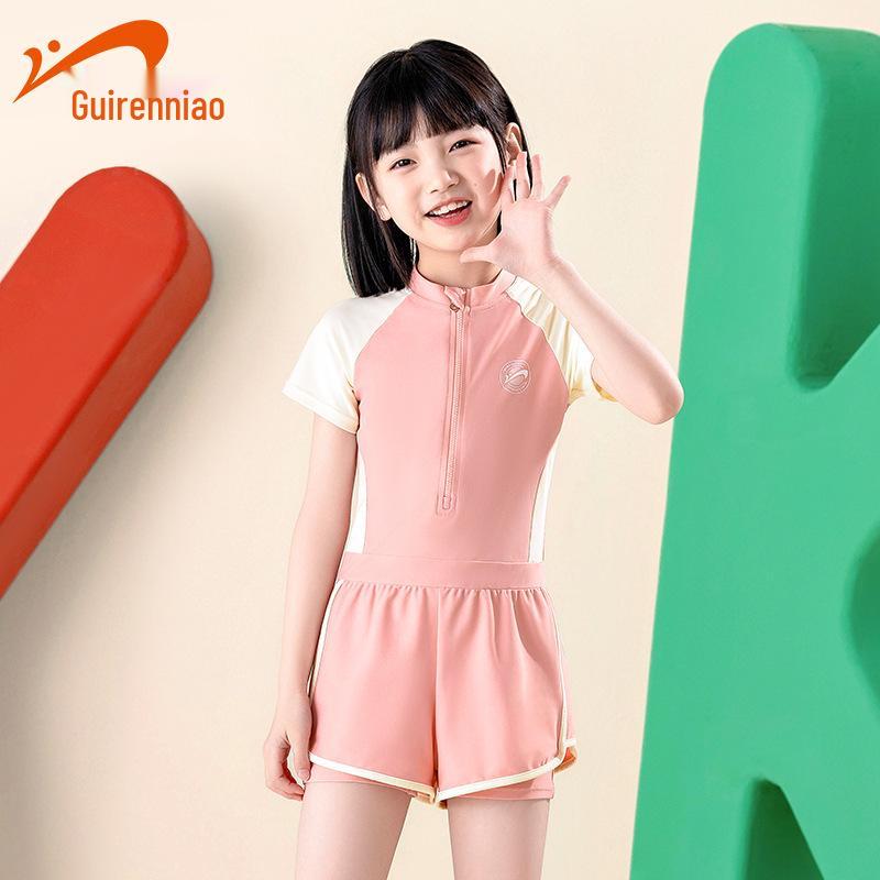 

Guirenniao 2024 Summer Girls One-Piece Swimsuit for Middle and Big Children 16 розовый