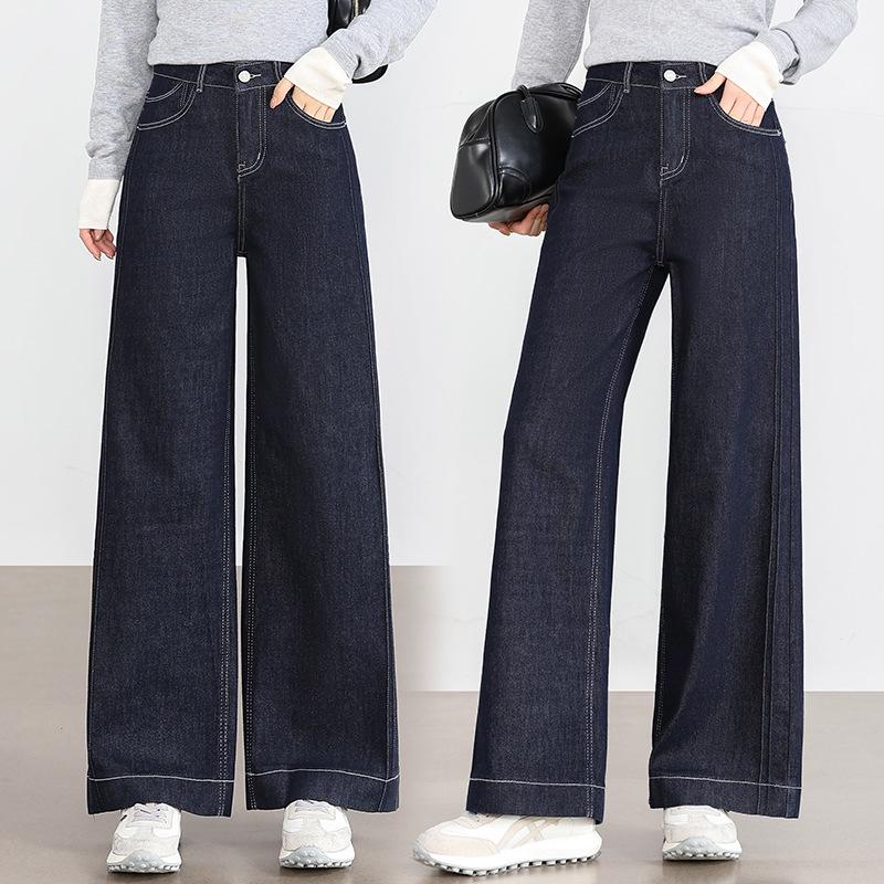 

Women s Wide Leg Cropped Denim Jeans - Dark Blue, Spring 2025 Collection 27