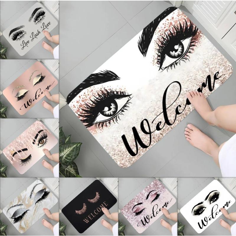 Eyelash Pattern Printed Carpet Flannel Foot Pad Mat Suitable for Bedroom Bathroom Kitchen Entrance Rug Home Decoration