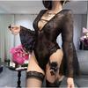 Sexy Lingerie Sexy Purple Perspective Uniform Pure Desire One-piece Nightdress Deep Lace Lace Horn Sleeve Hollow Woman