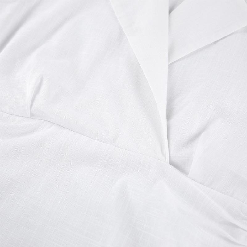 Witte Katoen en Linnen Slim Ruffles Rand Jurk Dames Slim Heupomsluitende Jurk Revers Lange Mouwen Mode Lente en Zomer