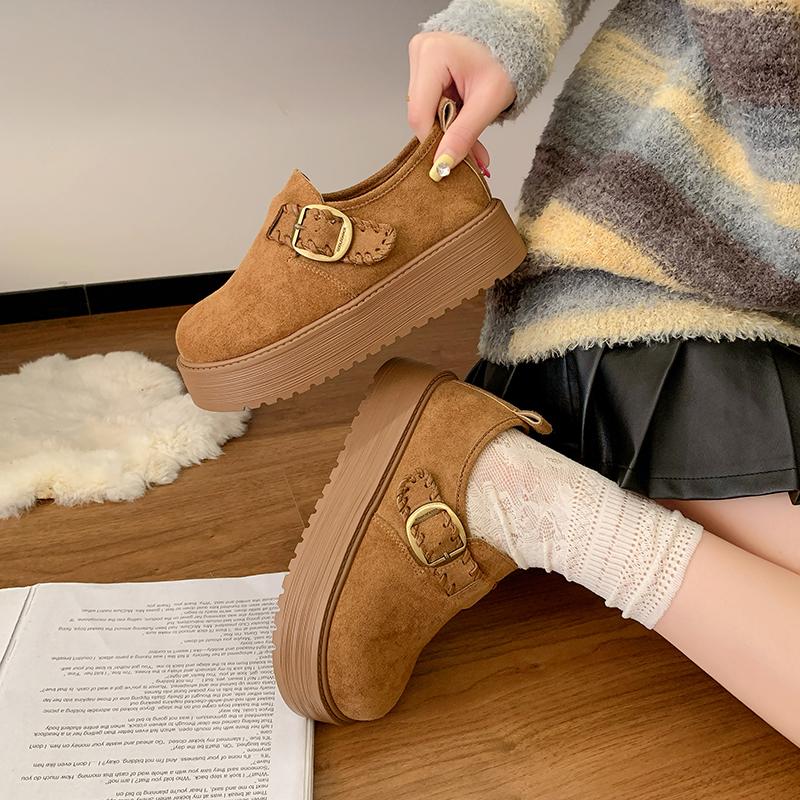 Fashion Comfortable Single Shoes Women's Fashion Round Toe Suede Metal Slip Strap Non-Slip Platform Flats