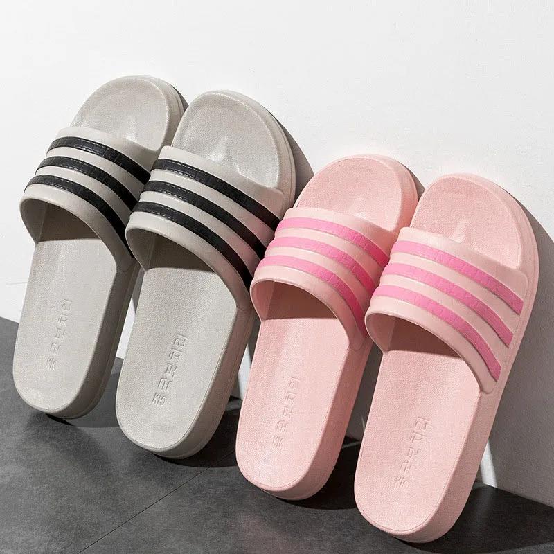 New Unisex Flat Slippers Women Summer EVA Casual Beach Slides Shoes Fashion Stripe Outdoor Sandals Couple Home Bathroom Slippers