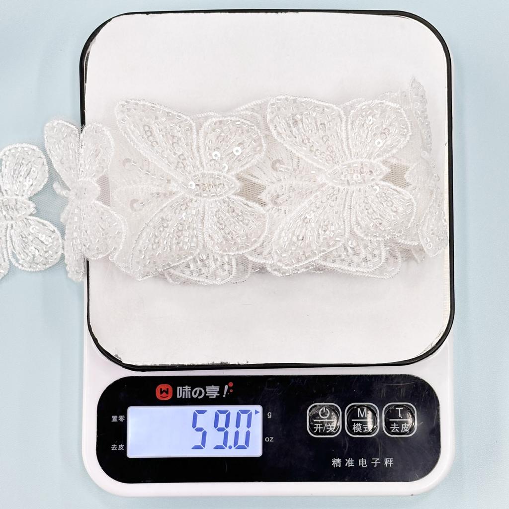 White Butterfly Embroidery Hollow Bead Sequins Barcode Wedding Accessories Diy Headgear Dress Decorative Lace